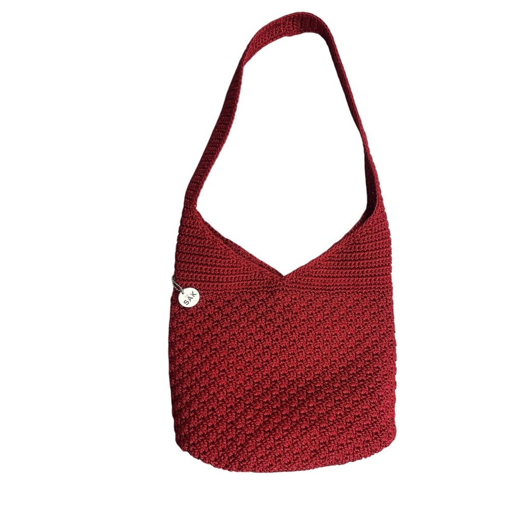 The Sak Crochet Shoulder Bag Red Burgundy Knit Hobo Boho Y2K Purse Handbag
